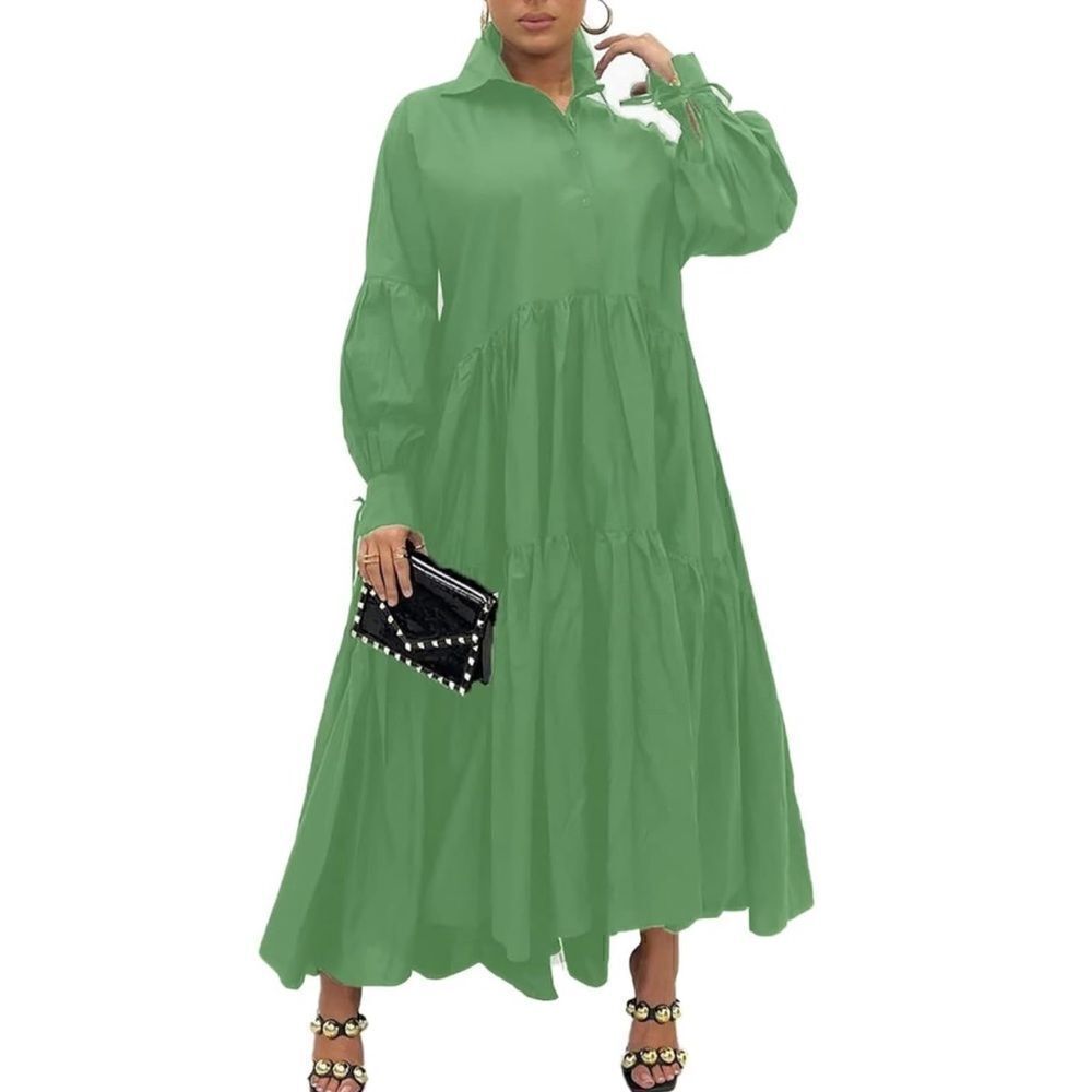 Women’s Lightweight Long Sleeve Loose Maxi Bohemian Ruffle Hem Dress Size XL NEW